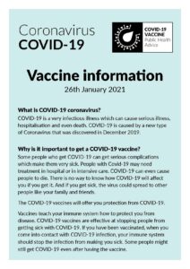 Coronavirus COVID-19 - Vaccine information February 2021